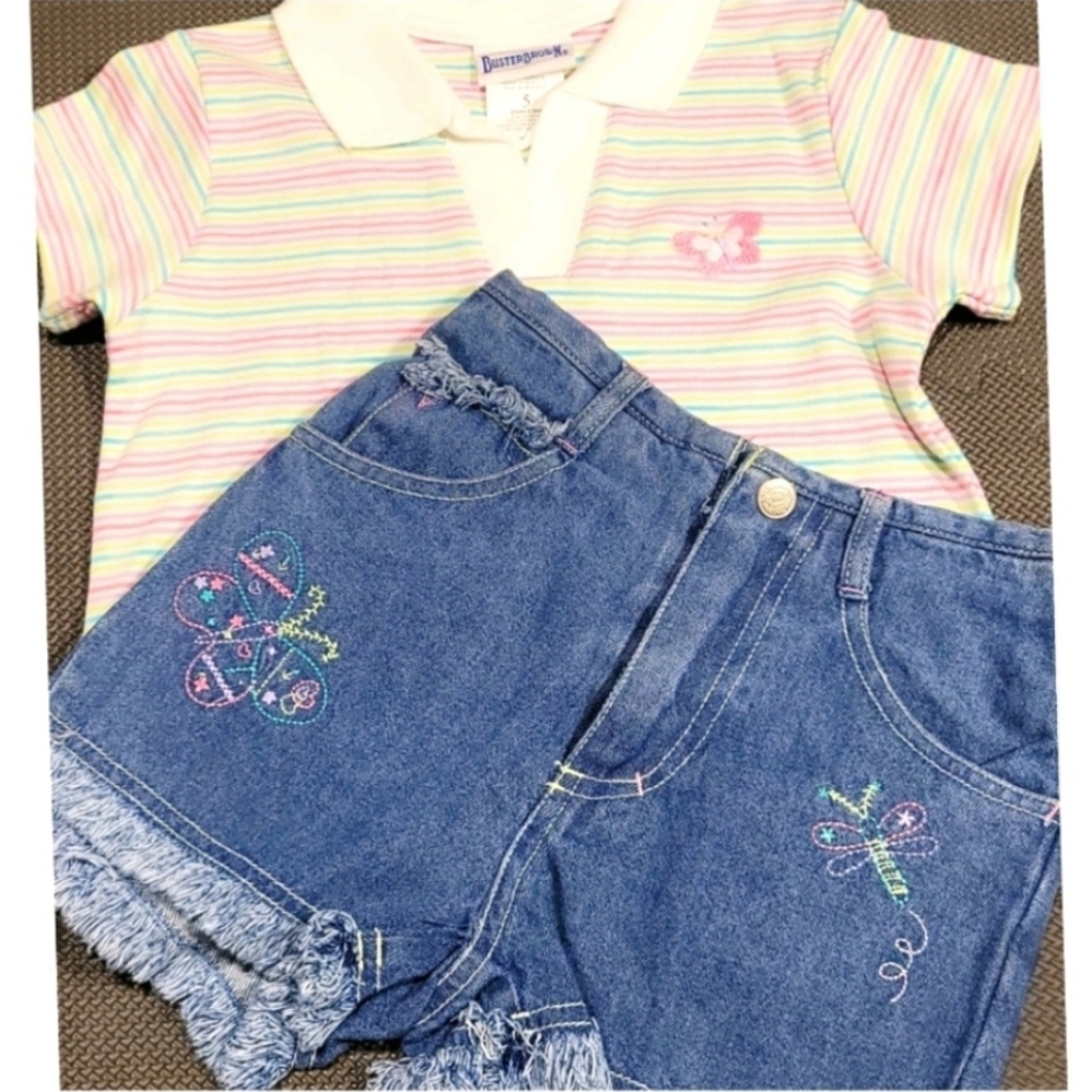Buster Brown Vintage 2 Piece Girls Matching Butterfly Outfit Dead Stock Size 5